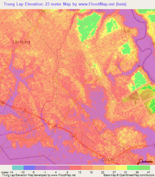 Trung Lap,Vietnam Elevation Map