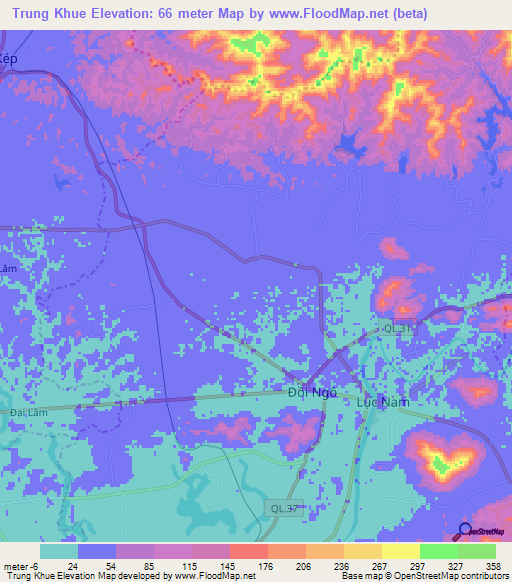 Trung Khue,Vietnam Elevation Map