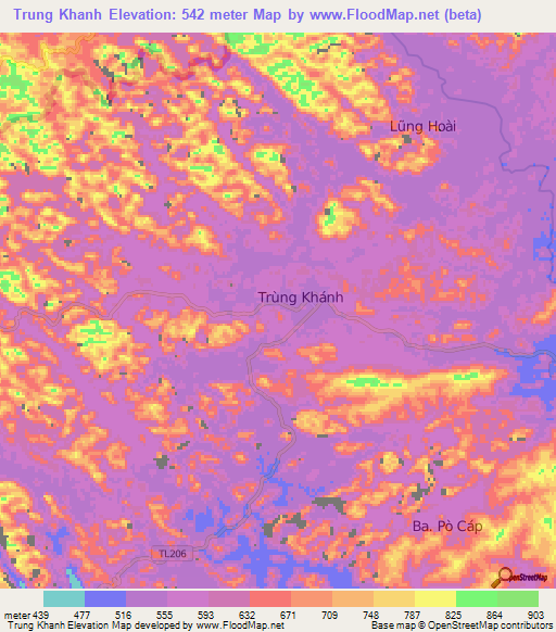 Trung Khanh,Vietnam Elevation Map