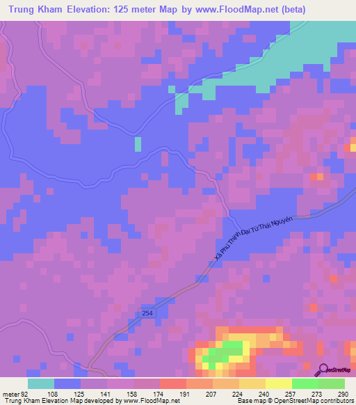 Trung Kham,Vietnam Elevation Map