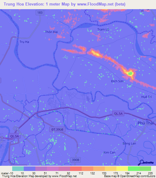 Trung Hoa,Vietnam Elevation Map