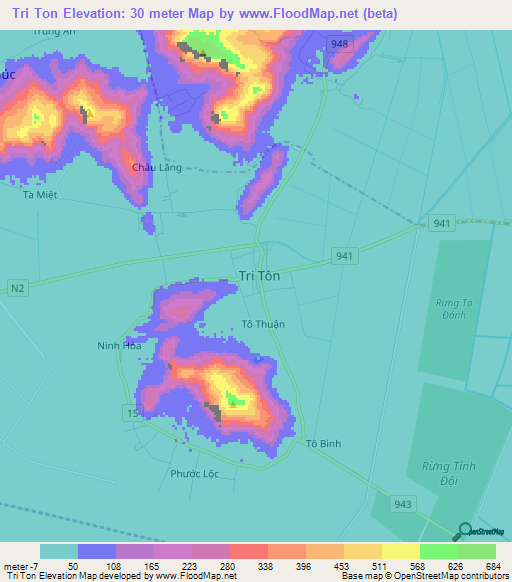 Tri Ton,Vietnam Elevation Map