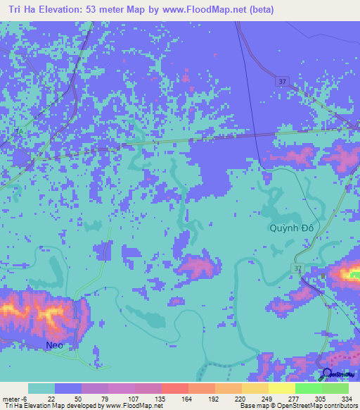 Tri Ha,Vietnam Elevation Map