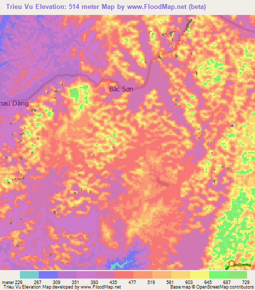 Trieu Vu,Vietnam Elevation Map