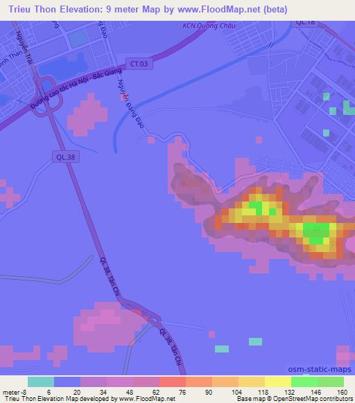 Trieu Thon,Vietnam Elevation Map