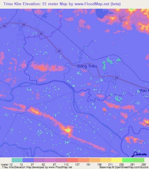 Trieu Khe,Vietnam Elevation Map