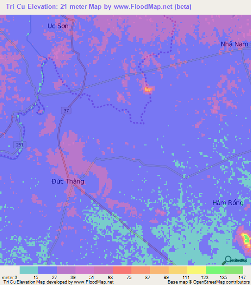 Tri Cu,Vietnam Elevation Map