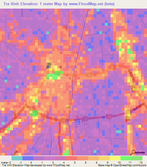 Tra Vinh,Vietnam Elevation Map