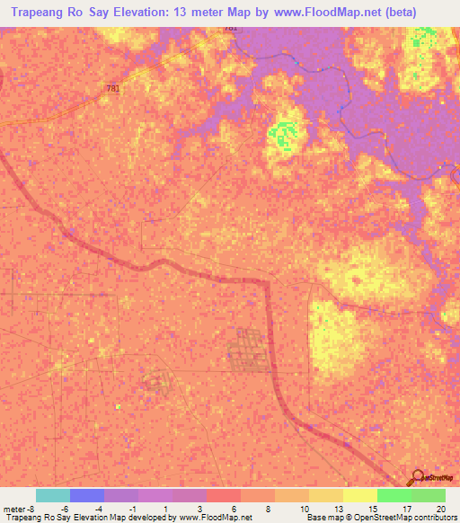 Trapeang Ro Say,Vietnam Elevation Map