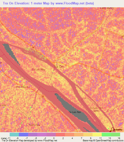 Tra On,Vietnam Elevation Map