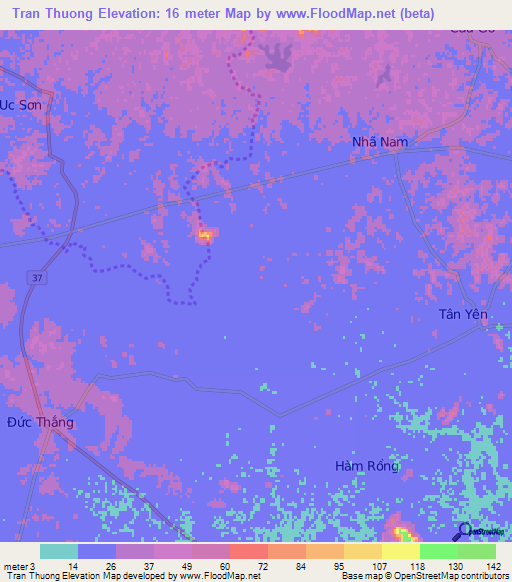 Tran Thuong,Vietnam Elevation Map