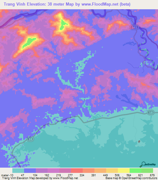 Trang Vinh,Vietnam Elevation Map