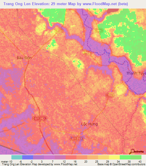 Trang Ong Len,Vietnam Elevation Map