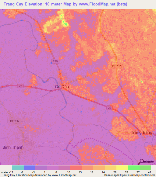 Trang Cay,Vietnam Elevation Map