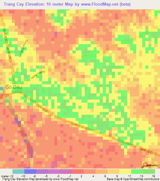 Trang Cay,Vietnam Elevation Map