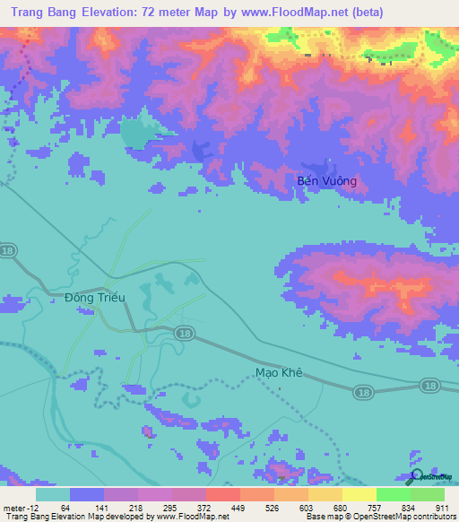 Trang Bang,Vietnam Elevation Map