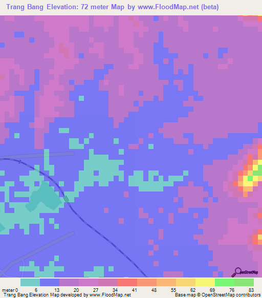 Trang Bang,Vietnam Elevation Map