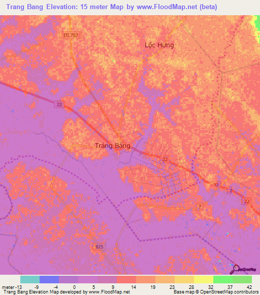 Trang Bang,Vietnam Elevation Map