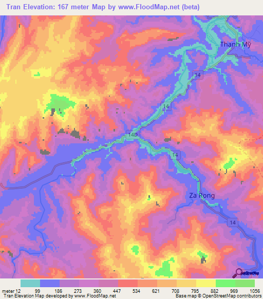 Tran,Vietnam Elevation Map