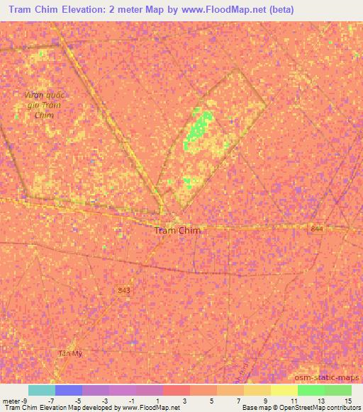 Tram Chim,Vietnam Elevation Map