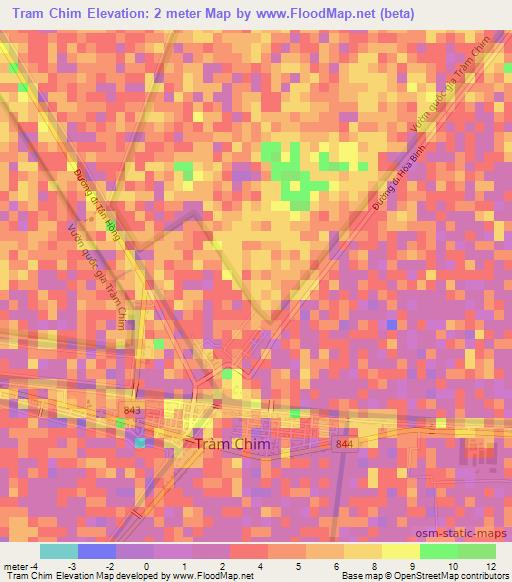 Tram Chim,Vietnam Elevation Map