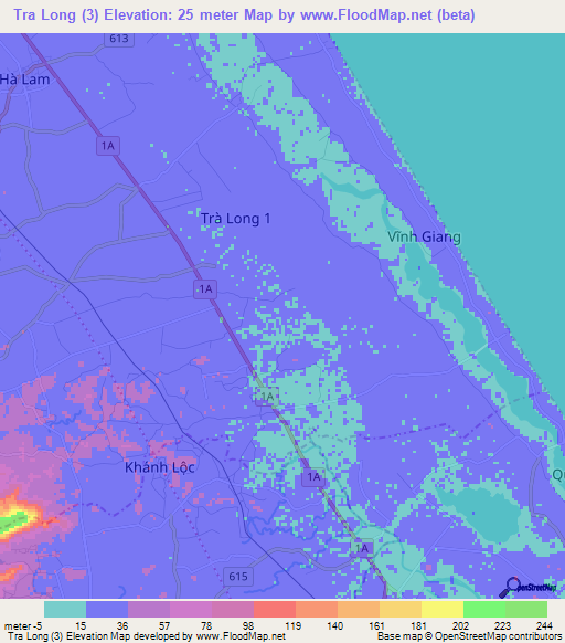 Tra Long (3),Vietnam Elevation Map