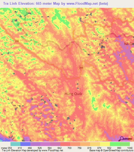 Tra Linh,Vietnam Elevation Map