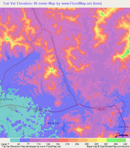 Trai Vai,Vietnam Elevation Map