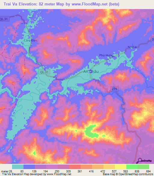 Trai Va,Vietnam Elevation Map