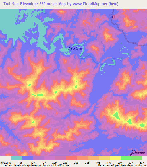 Trai San,Vietnam Elevation Map