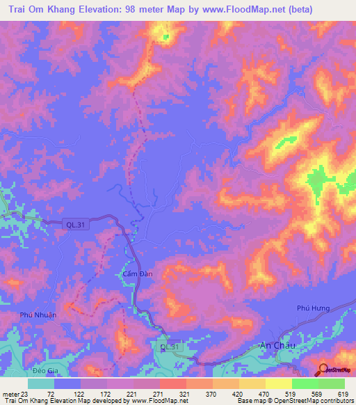 Trai Om Khang,Vietnam Elevation Map