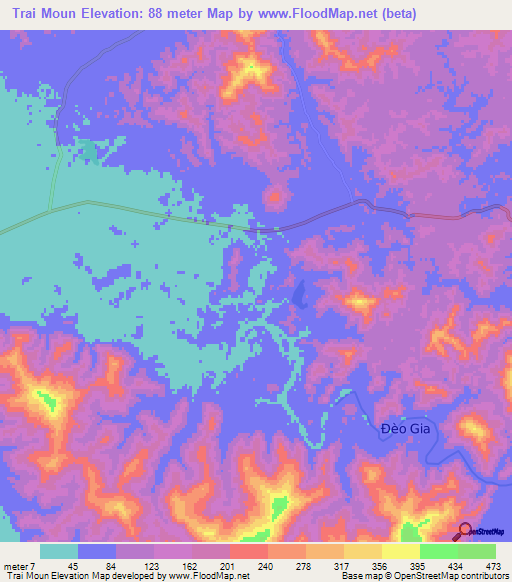 Trai Moun,Vietnam Elevation Map