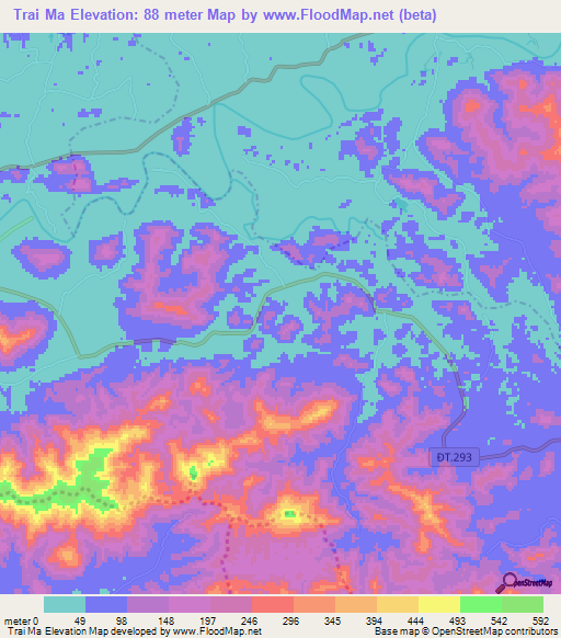 Trai Ma,Vietnam Elevation Map