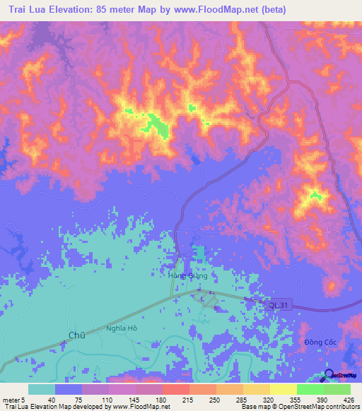 Trai Lua,Vietnam Elevation Map