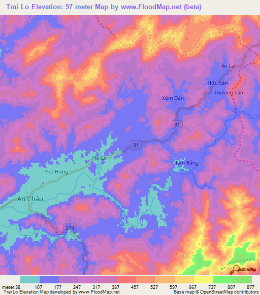 Trai Lo,Vietnam Elevation Map