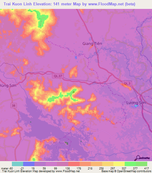 Trai Kuon Linh,Vietnam Elevation Map