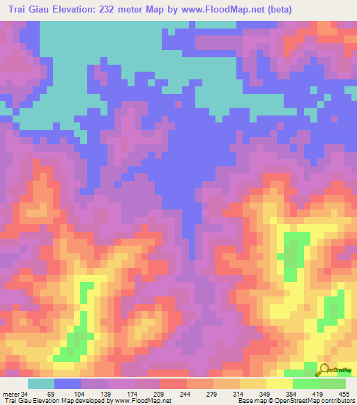 Trai Giau,Vietnam Elevation Map