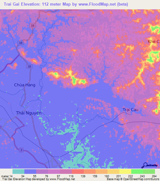 Trai Gai,Vietnam Elevation Map