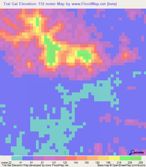 Trai Gai,Vietnam Elevation Map