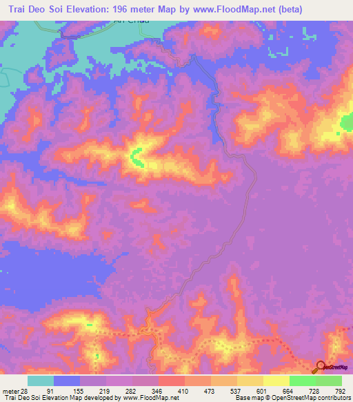 Trai Deo Soi,Vietnam Elevation Map