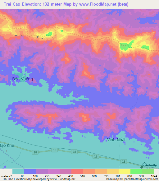 Trai Cao,Vietnam Elevation Map