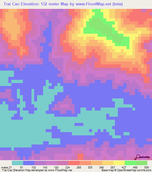 Trai Cao,Vietnam Elevation Map