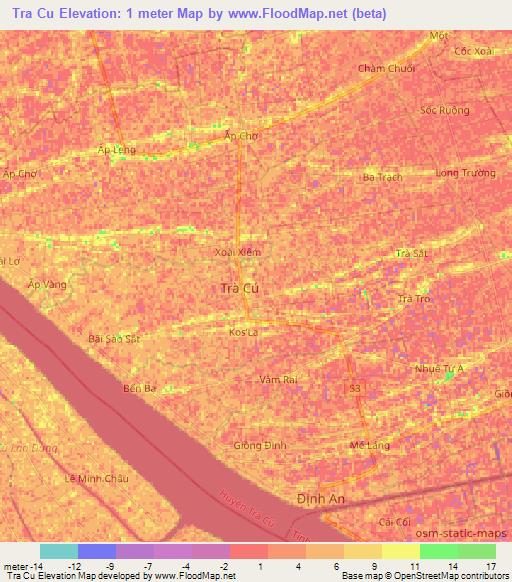 Tra Cu,Vietnam Elevation Map