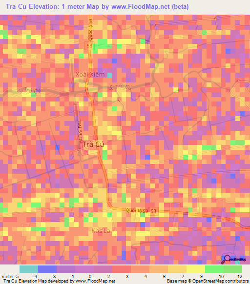 Tra Cu,Vietnam Elevation Map