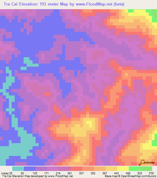 Tra Cai,Vietnam Elevation Map