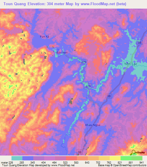 Toun Quang,Vietnam Elevation Map