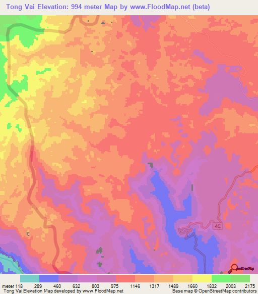 Tong Vai,Vietnam Elevation Map