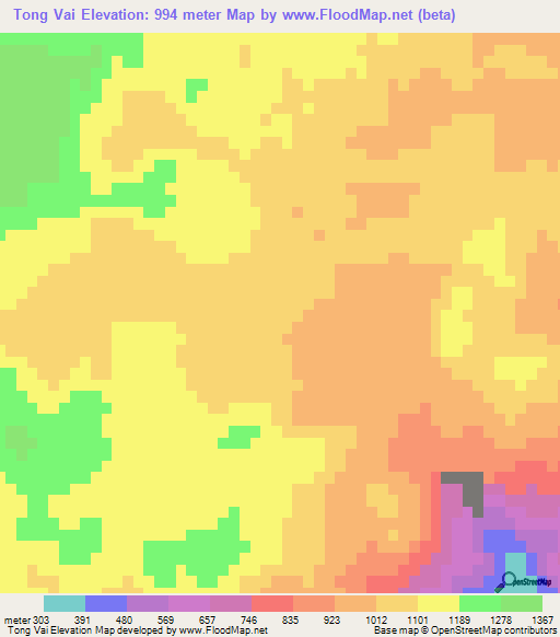 Tong Vai,Vietnam Elevation Map