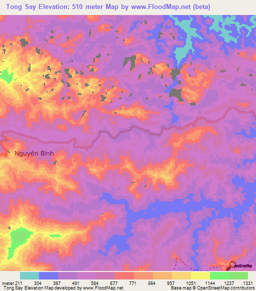 Tong Say,Vietnam Elevation Map