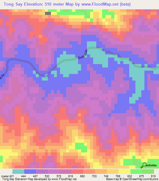 Tong Say,Vietnam Elevation Map